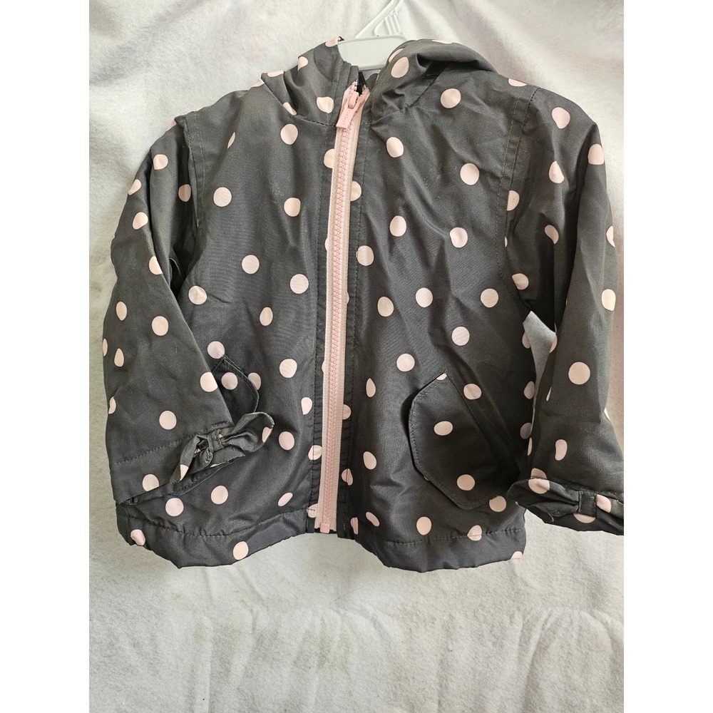 Carters 18M Girls Polka Dot Hooded Jacket Gray Pink Bows Fleece Lined 1001
